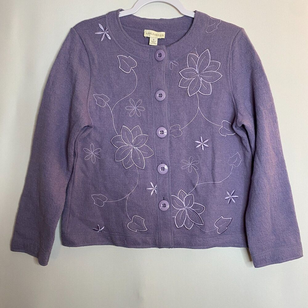 Appleseed's Wool Blend LavenderButton Front Cardigan Sweater Size S